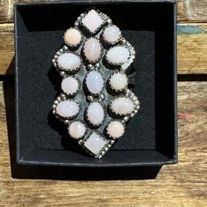 Southwestern Pink Opal cluster statement Sterling adjustable Ring